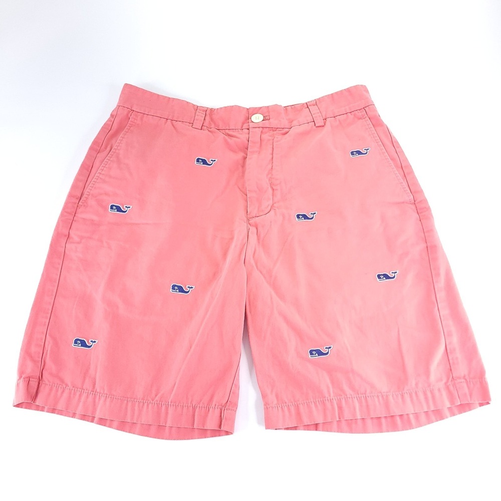 Vineyard Vines Breaker Shorts Mens 32 x 9 Pink Embroidered Navy Blue Whales